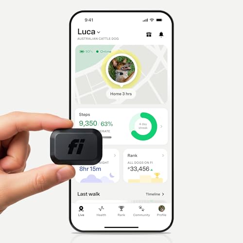 Fi Mini GPS Tracker for Dogs — Smart Pet Tracking Collar Attachment — Lightweight, Virtual Fences, Escape Alerts, Step & Health, Waterproof