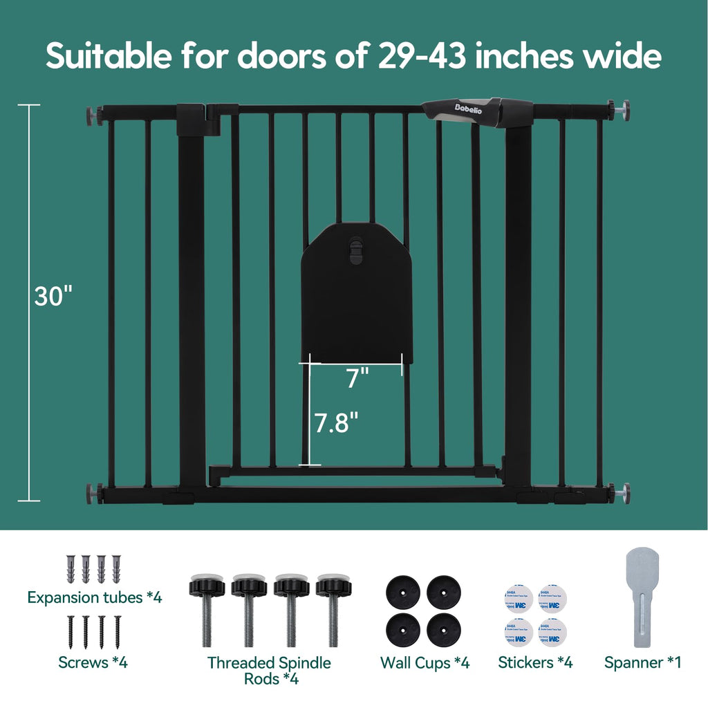 Auto Close Metal Pet Safety Gate with Small Cat Door