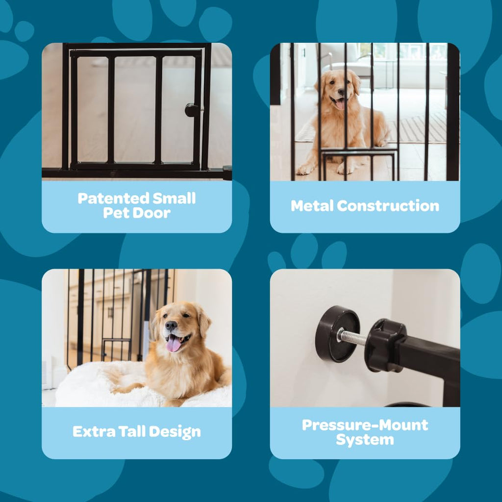 Extra Wide Metal Pet Safety Gate with Small Pet Door
