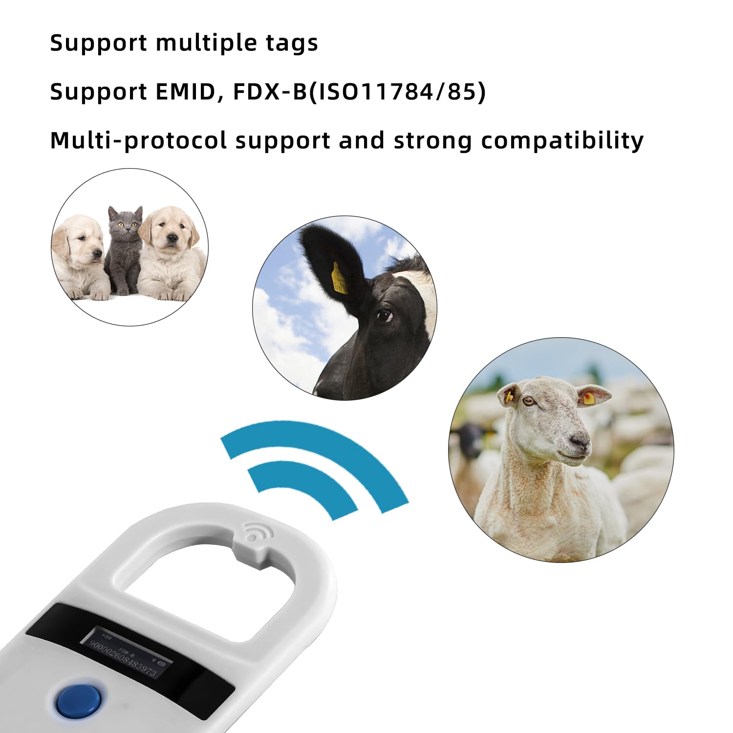 Bluetooth Pet Microchip Scanner with RFID Animal ID Reader