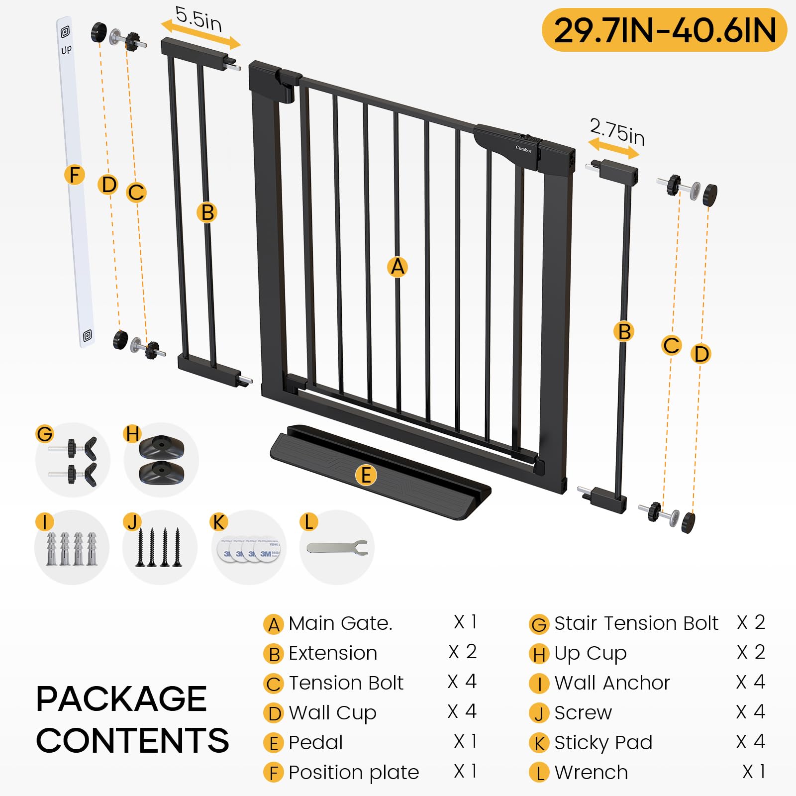 Extra Wide Pressure Mounted Pet Safety Gate for Doorways and Stairs