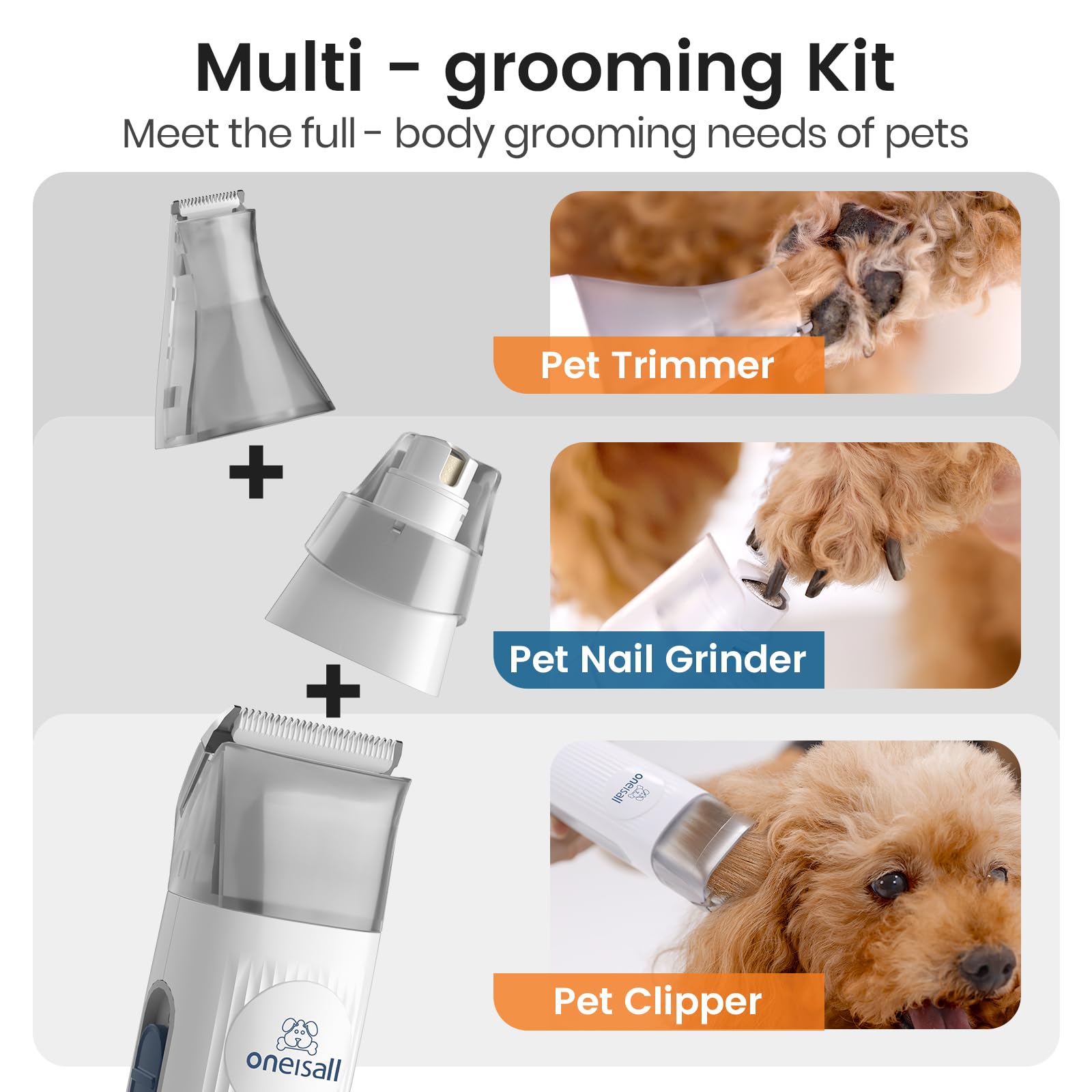 Pet Grooming Vacuum Kit with Clipper and Nail Grinder