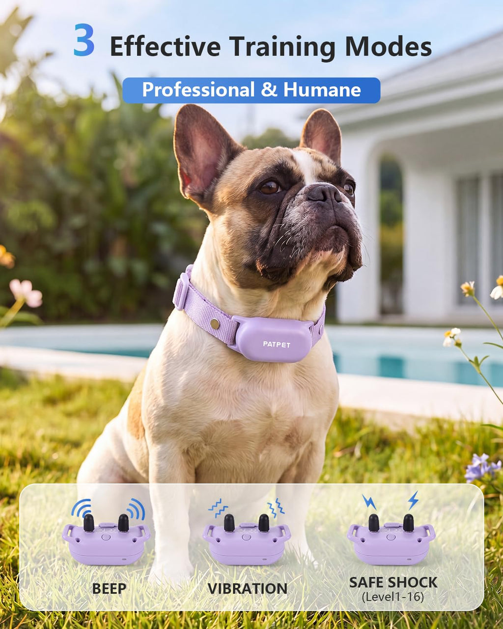 PATPET Shock Collar for 2 Dogs, 4000ft IPX7 Waterproof for 10-120lbs Dogs