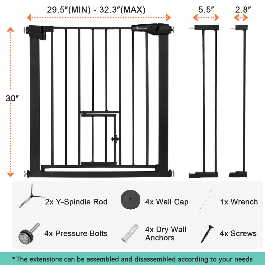 Extra Wide Tall Pet Safety Gate with Walk Through Pet Door