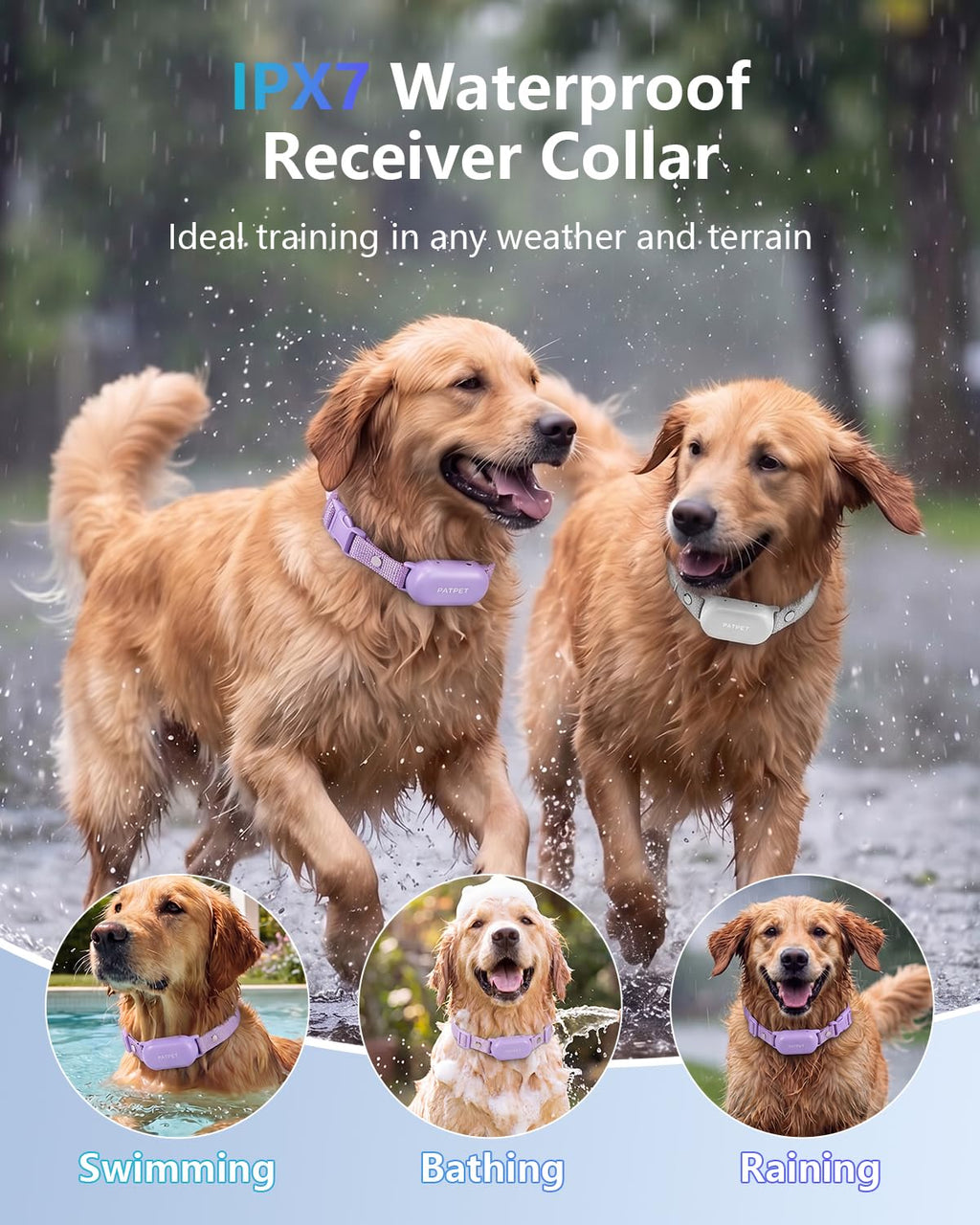 PATPET Shock Collar for 2 Dogs, 4000ft IPX7 Waterproof for 10-120lbs Dogs