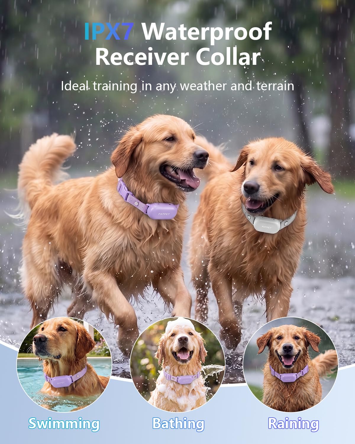 PATPET Shock Collar for 2 Dogs, 4000ft IPX7 Waterproof for 10-120lbs Dogs