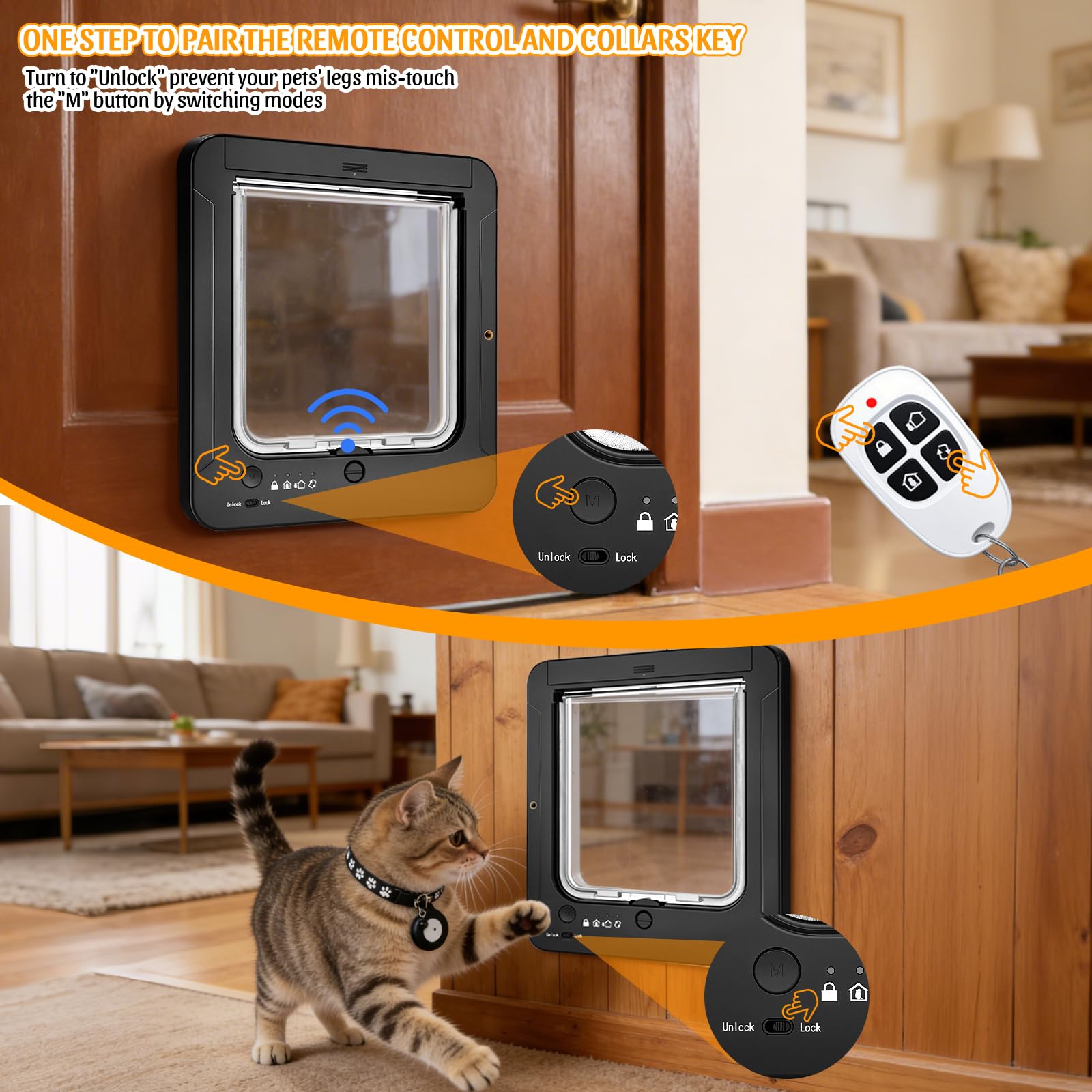 RFID Smart Cat Door with Collar Sensor and Remote Control