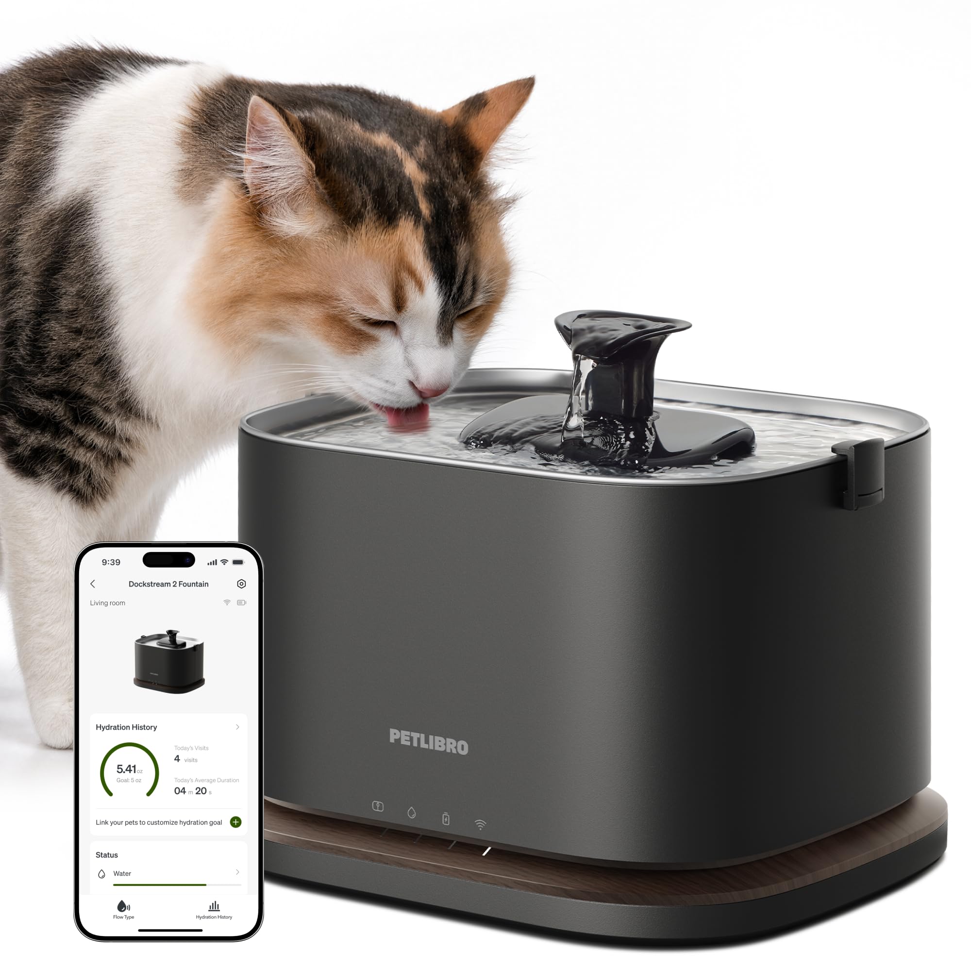 Cordless Smart Pet Water Fountain with App Monitoring
