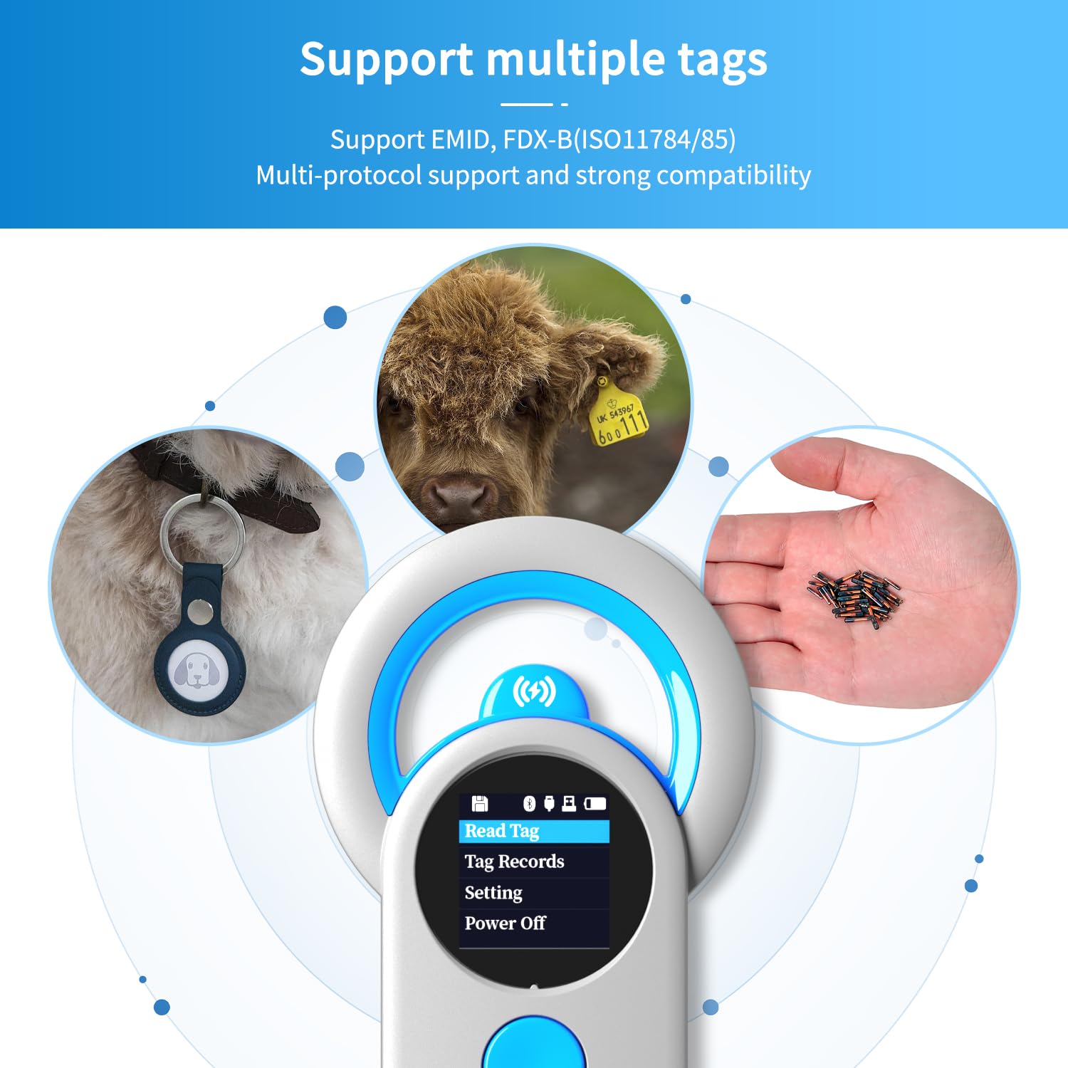 Rechargeable Pet Microchip Scanner with RFID Animal ID Reader