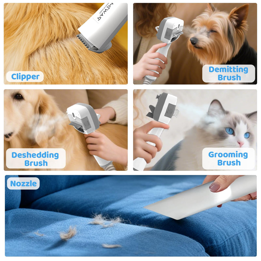 5-in-1 Pet Grooming Vacuum Kit with Clipper and Steam Brush