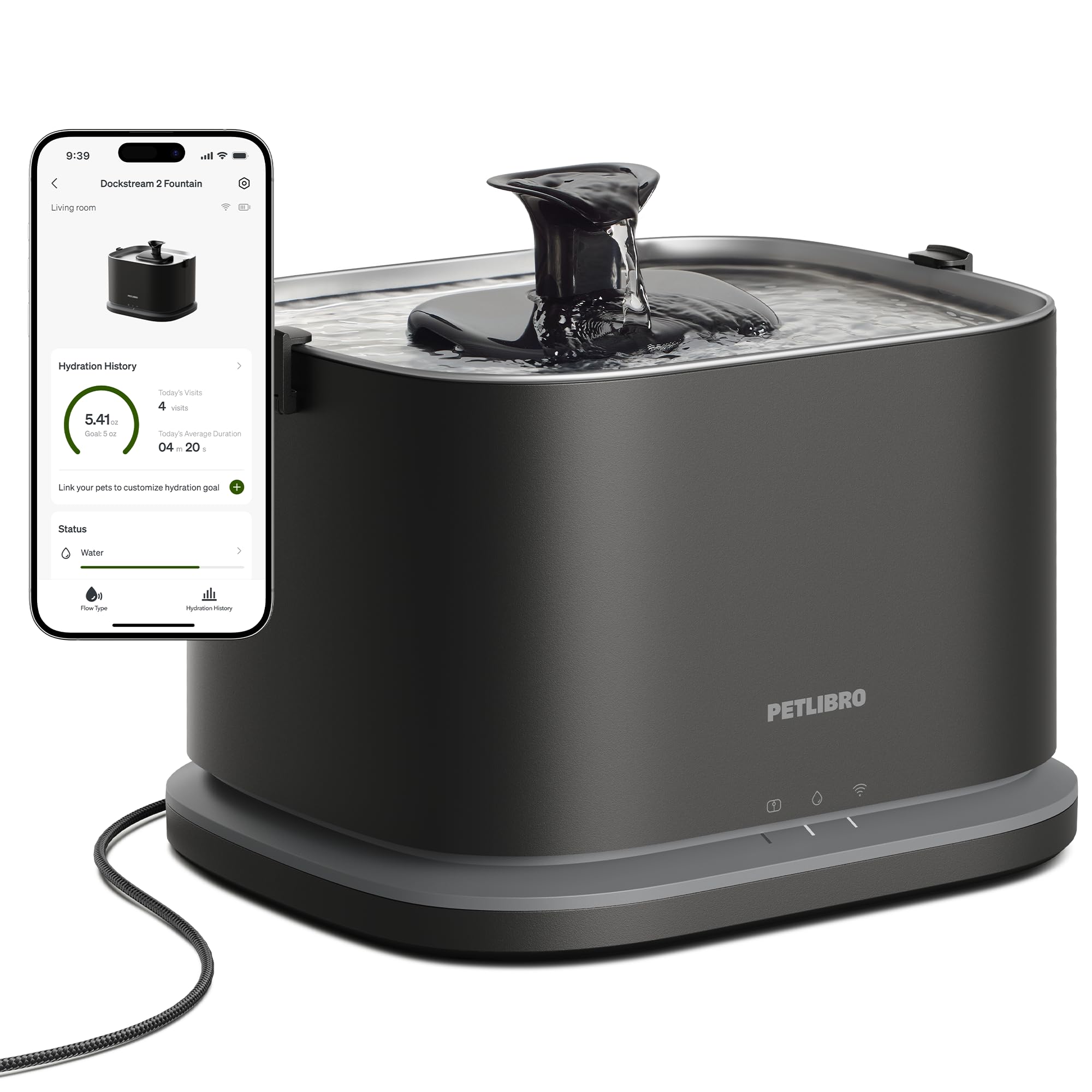 Smart Stainless Steel Pet Water Fountain with WiFi Monitoring