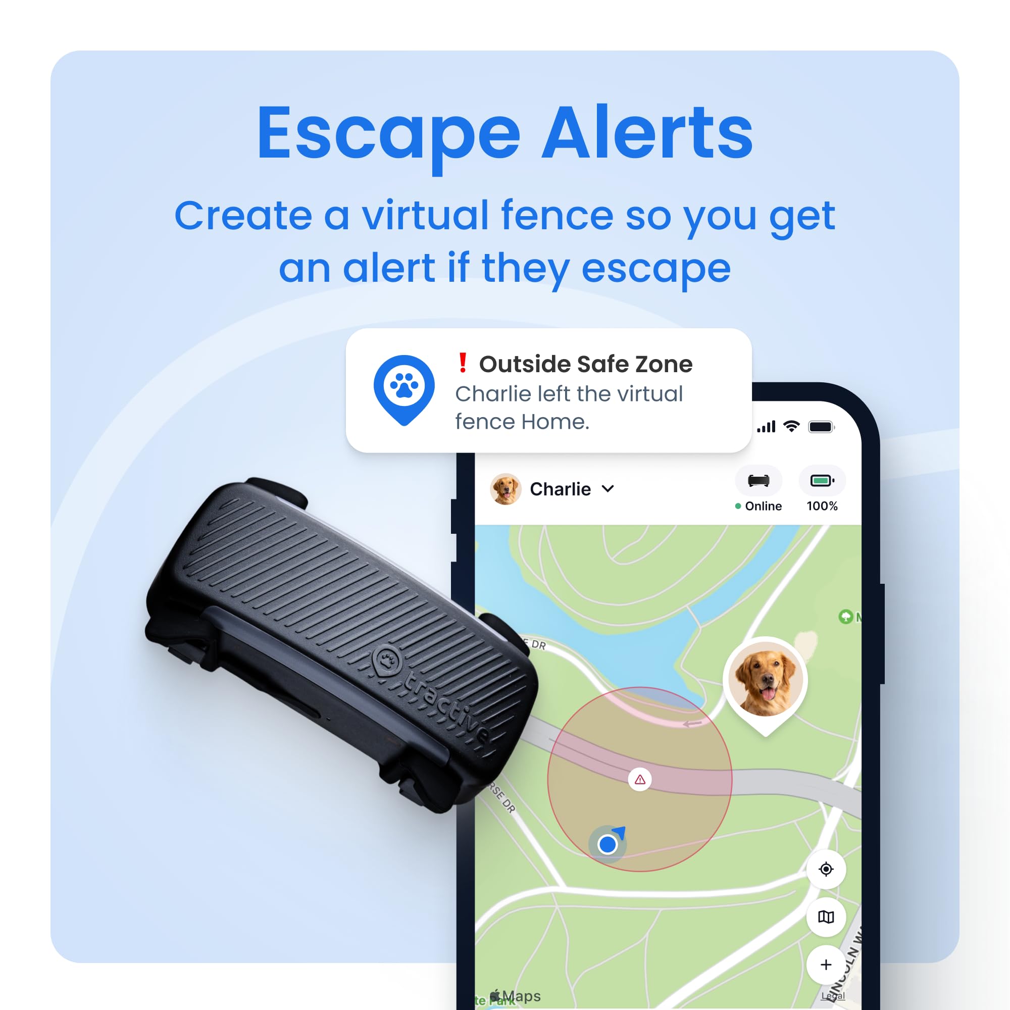 Tractive Smart Dog GPS Tracker | Live Pet Tracker with Virtual Fence | Vital Signs Monitoring of Heart & Respiratory Rate | Bark Monitoring | Dog Collar Attachment