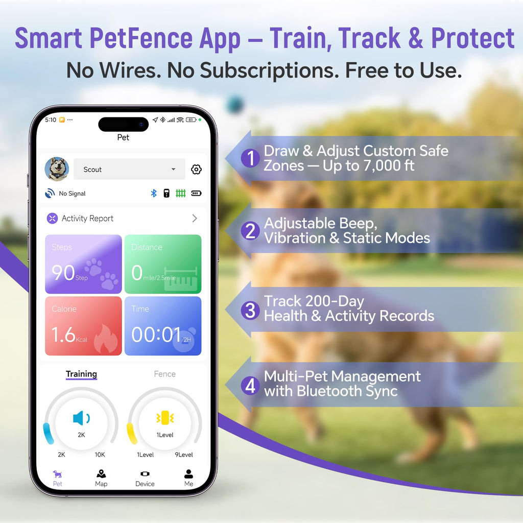 GPS Wireless Dog Fence with App Control and Training Modes