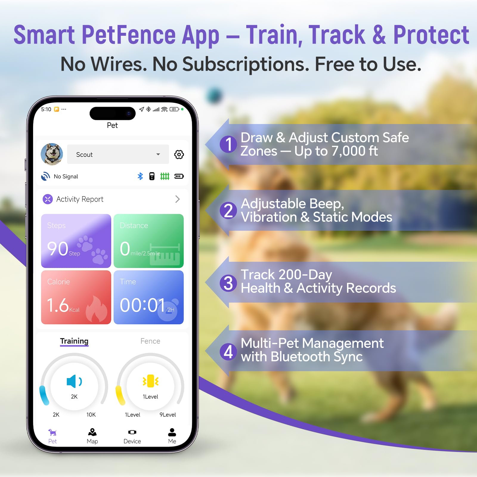 GPS Wireless Dog Fence with App Control and Training Modes