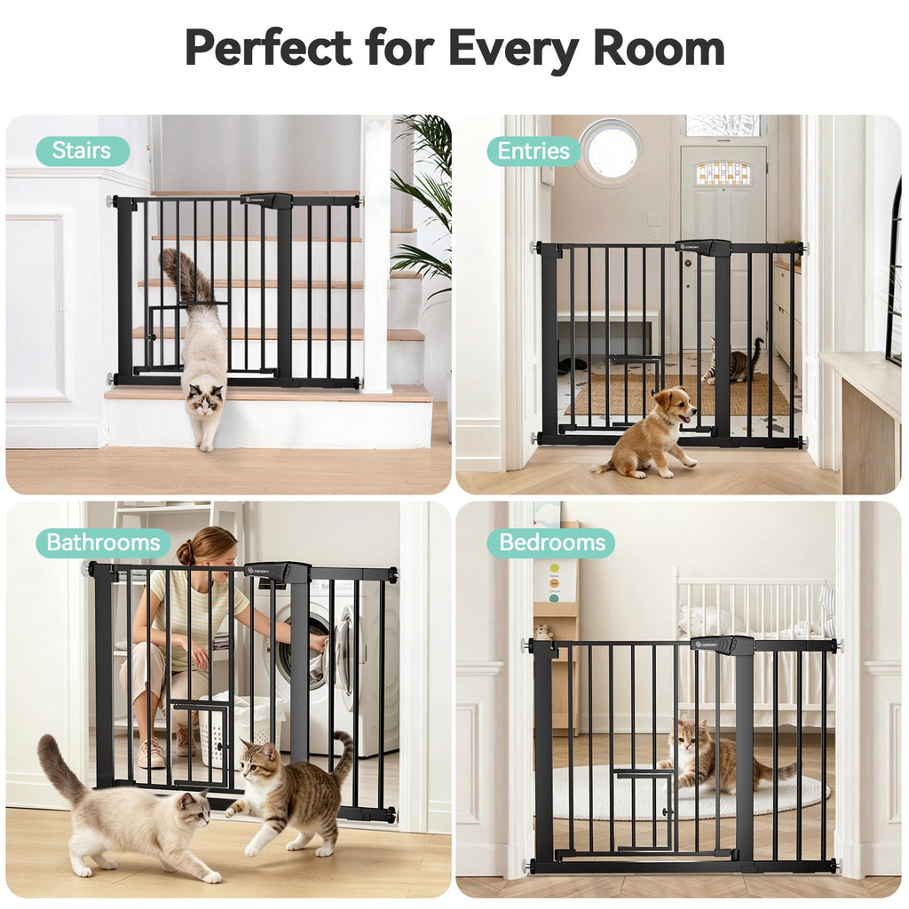 Extra Wide Tall Pet Safety Gate with Walk Through Pet Door