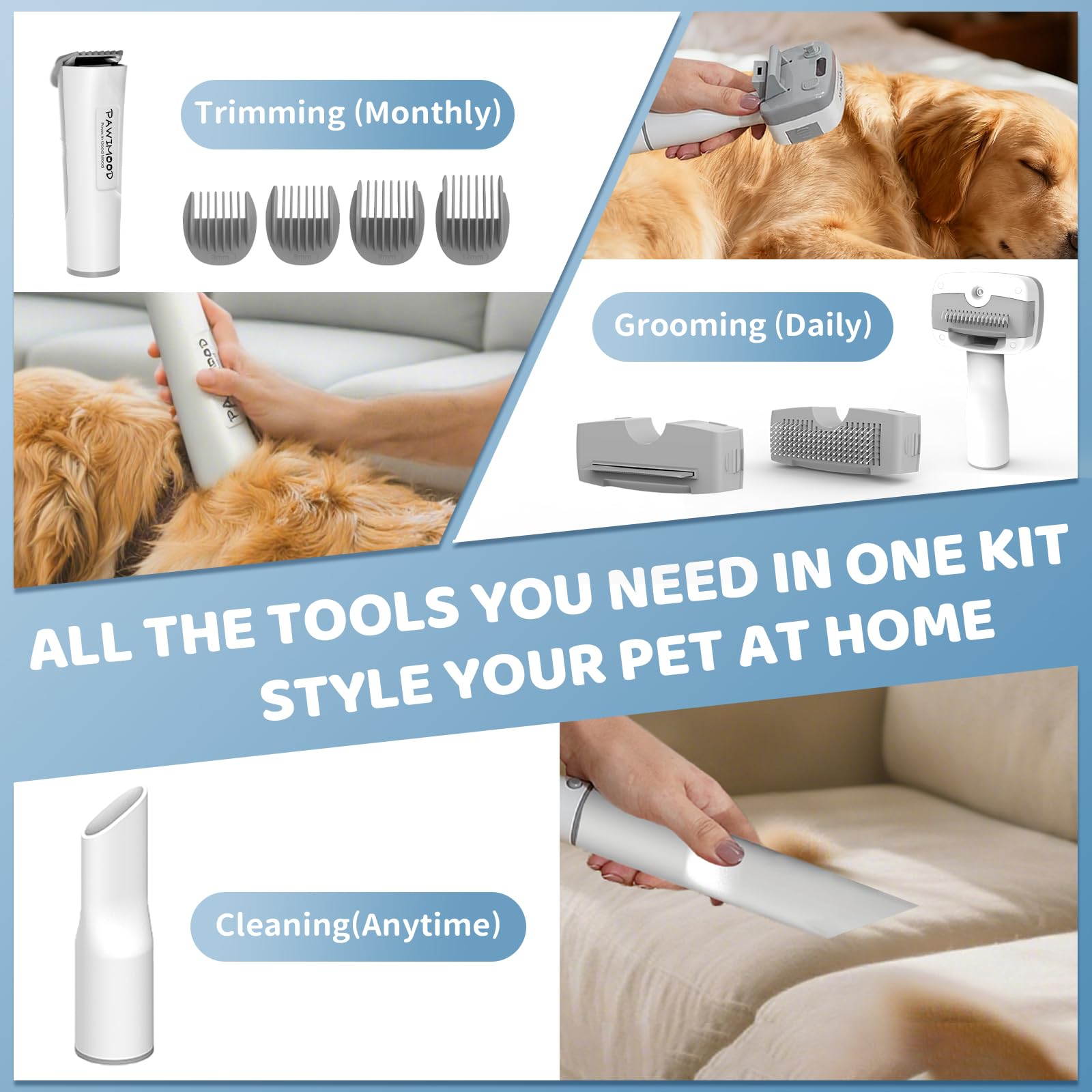 5-in-1 Pet Grooming Vacuum Kit with Clipper and Steam Brush
