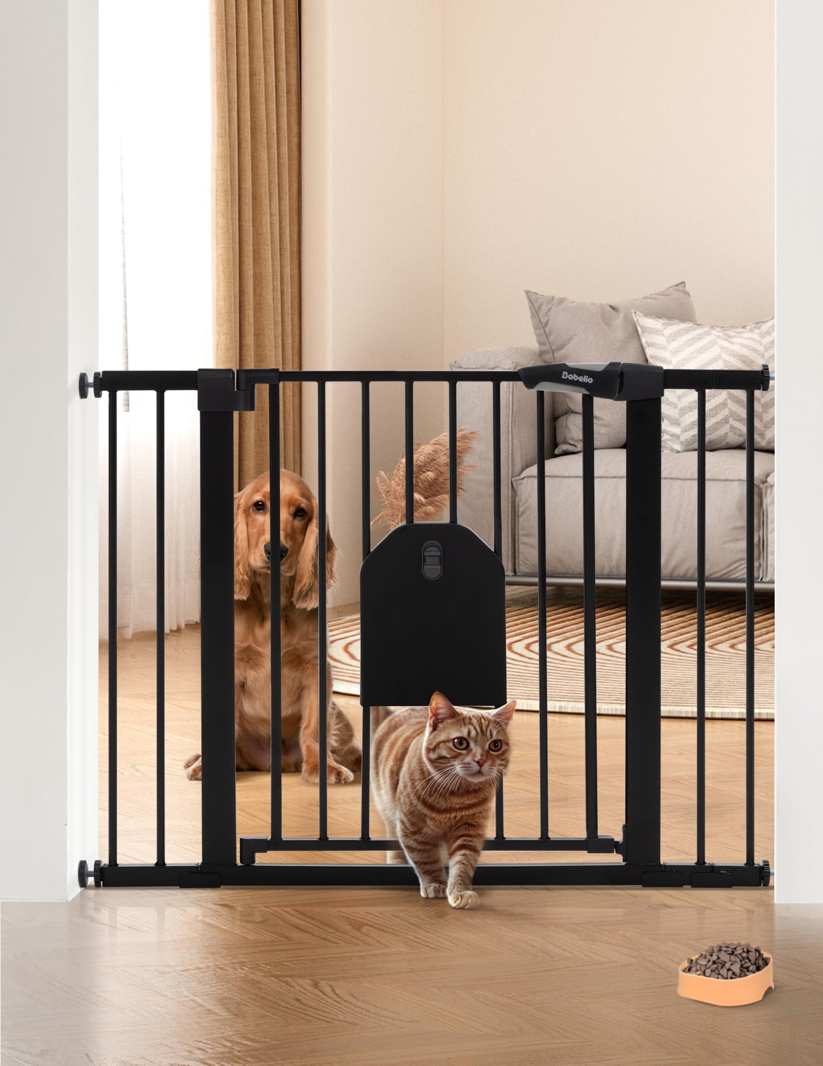 Auto Close Metal Pet Safety Gate with Small Cat Door
