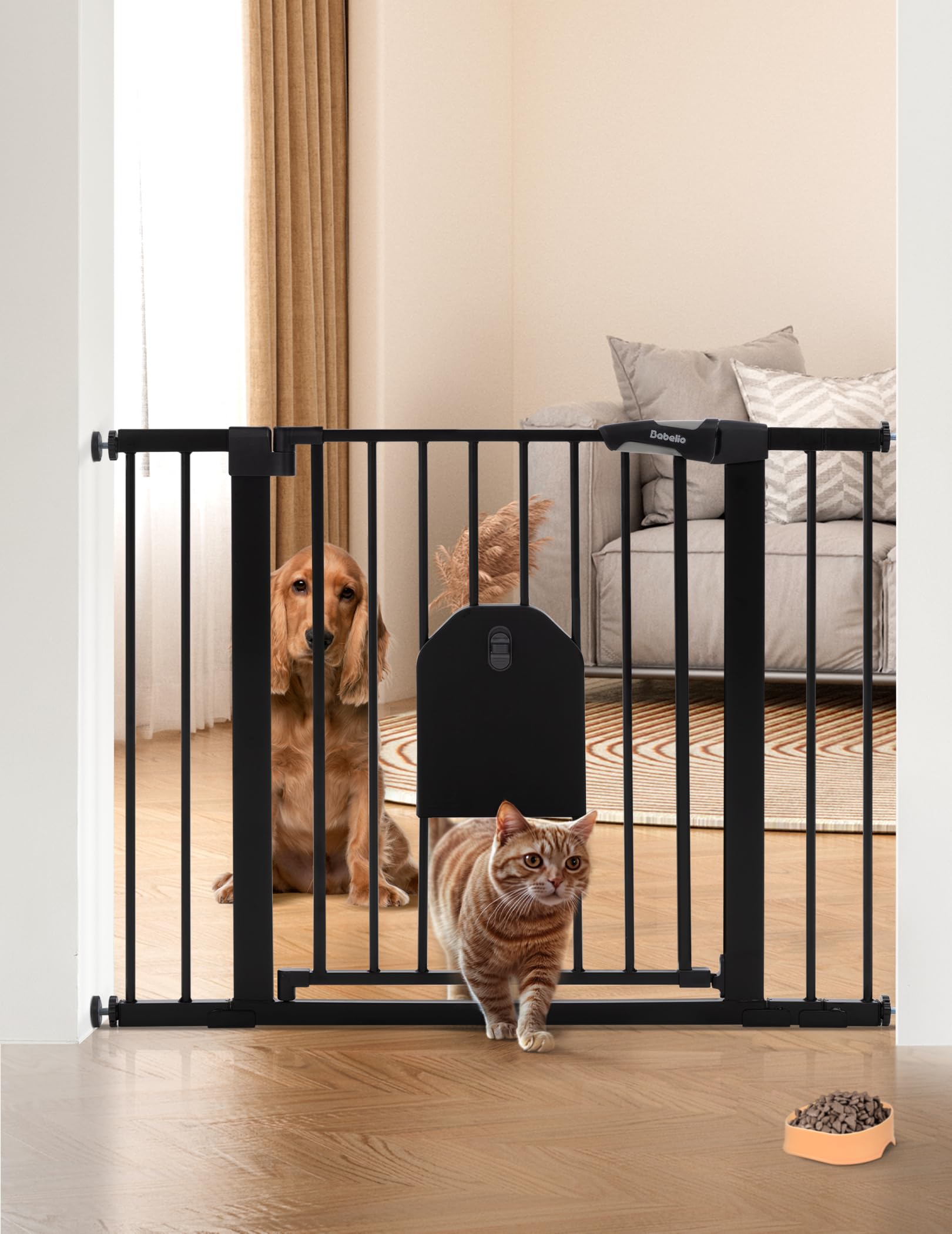 Auto Close Metal Pet Safety Gate with Small Cat Door