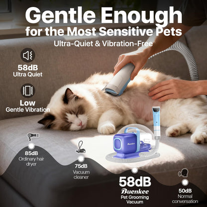 Pet Grooming Vacuum Kit with Hair Clipper and Shedding Brush