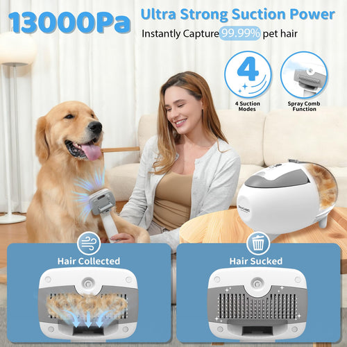 5-in-1 Pet Grooming Vacuum Kit with Clipper and Steam Brush