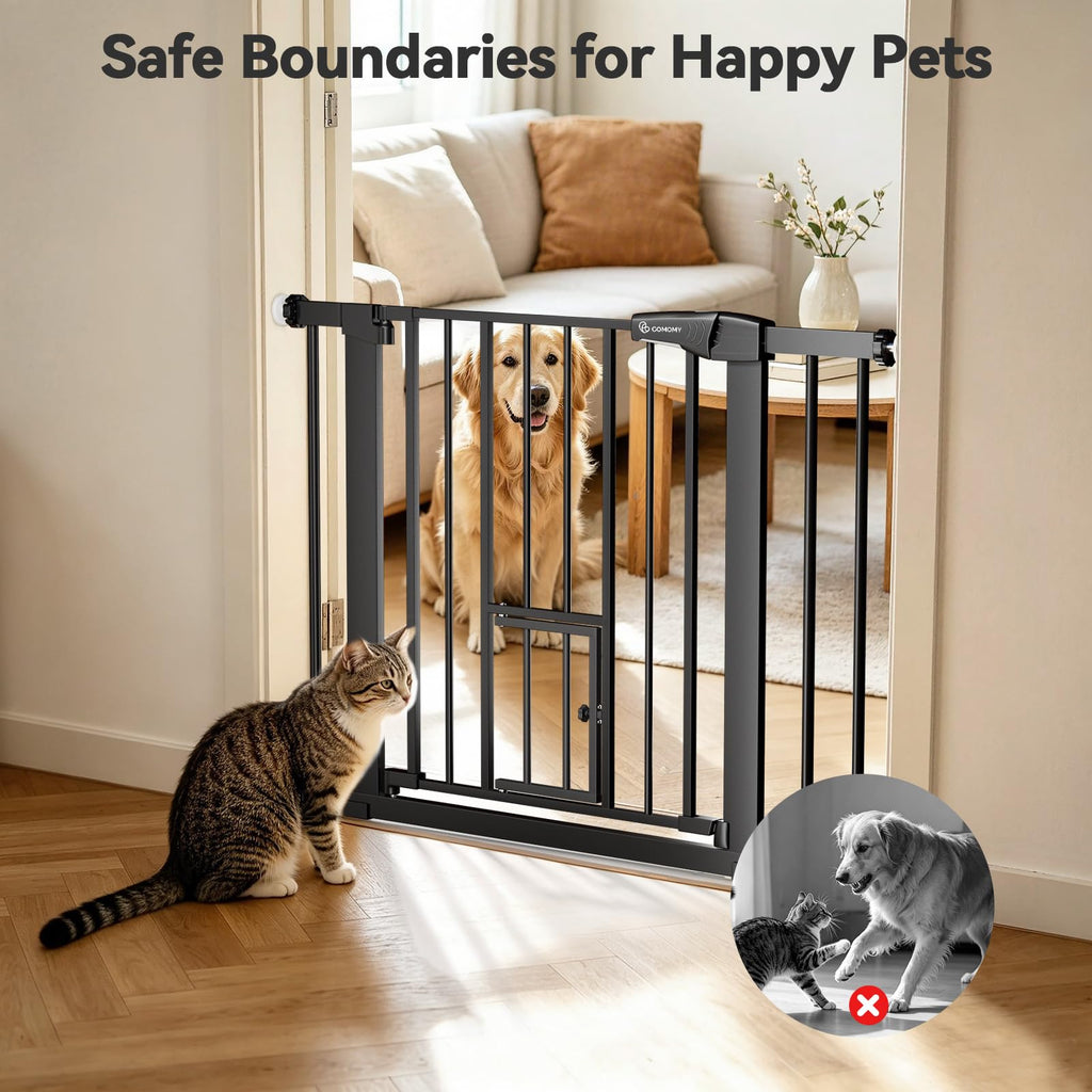Extra Wide Tall Pet Safety Gate with Walk Through Pet Door