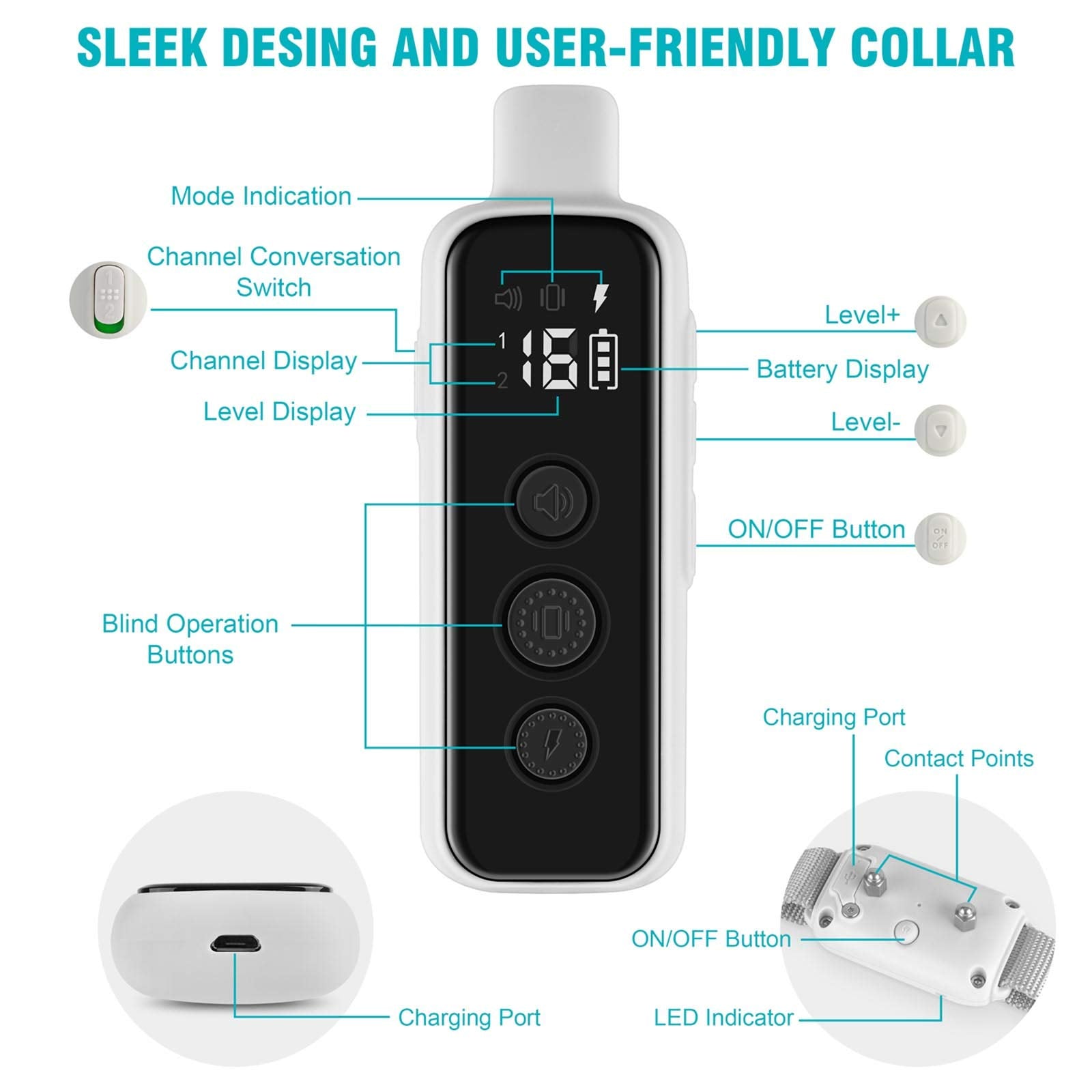 Waterproof Dog Training Collar with Beep Vibration and Remote Control