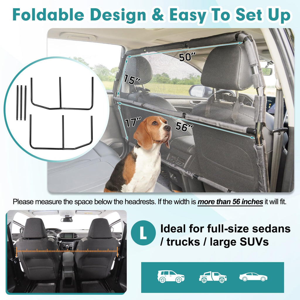 Dog Car Barrier with Mesh Divider for Vehicle Travel Safety
