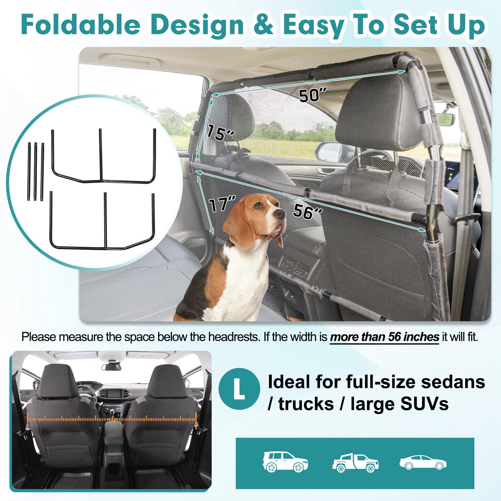 Dog Car Barrier with Mesh Divider for Vehicle Travel Safety