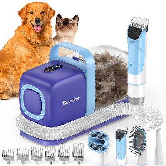 Pet Grooming Vacuum Kit with Hair Clipper and Shedding Brush