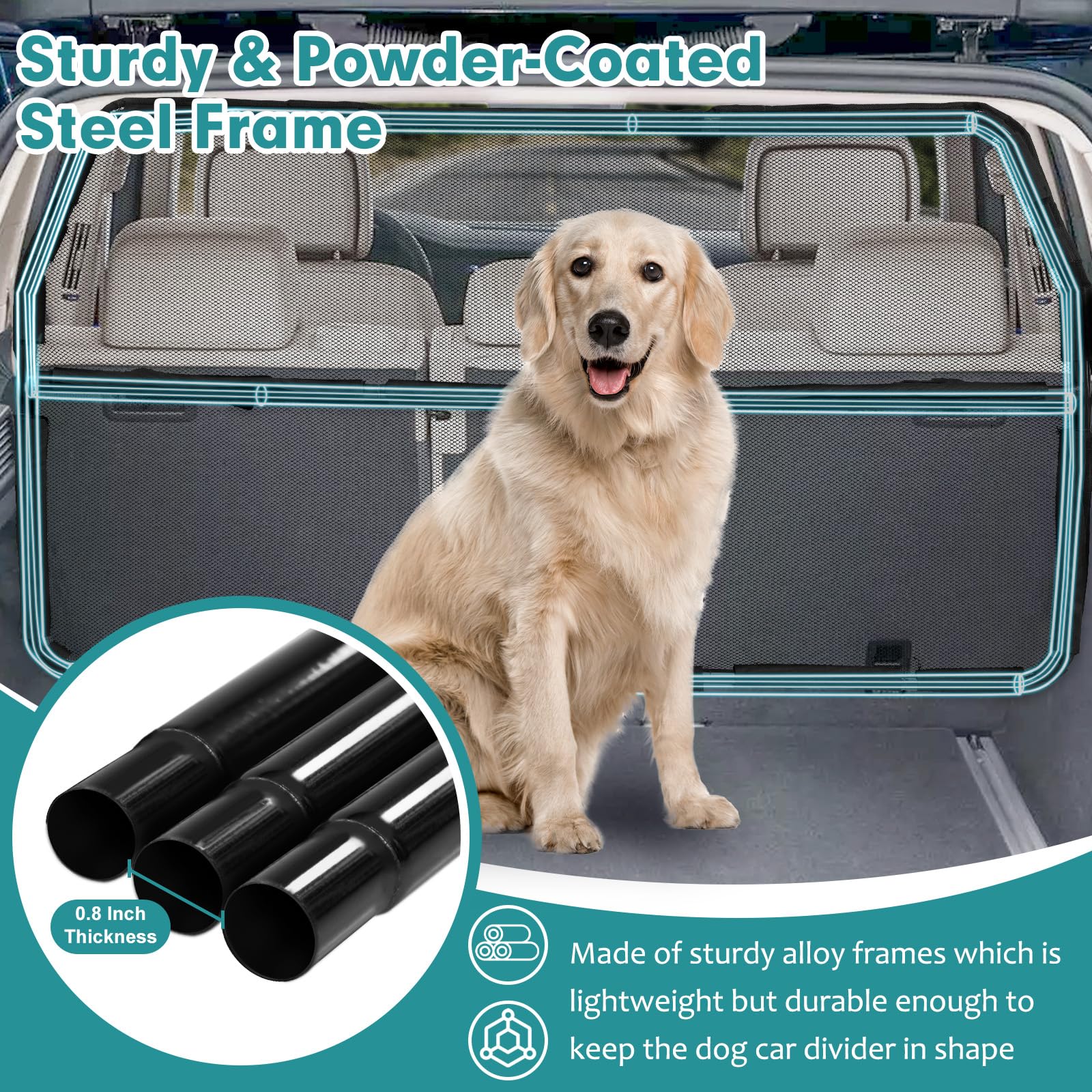 Dog Car Barrier with Mesh Divider for Vehicle Travel Safety