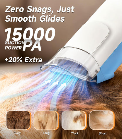 Pet Grooming Vacuum Kit with Hair Clipper and Shedding Brush