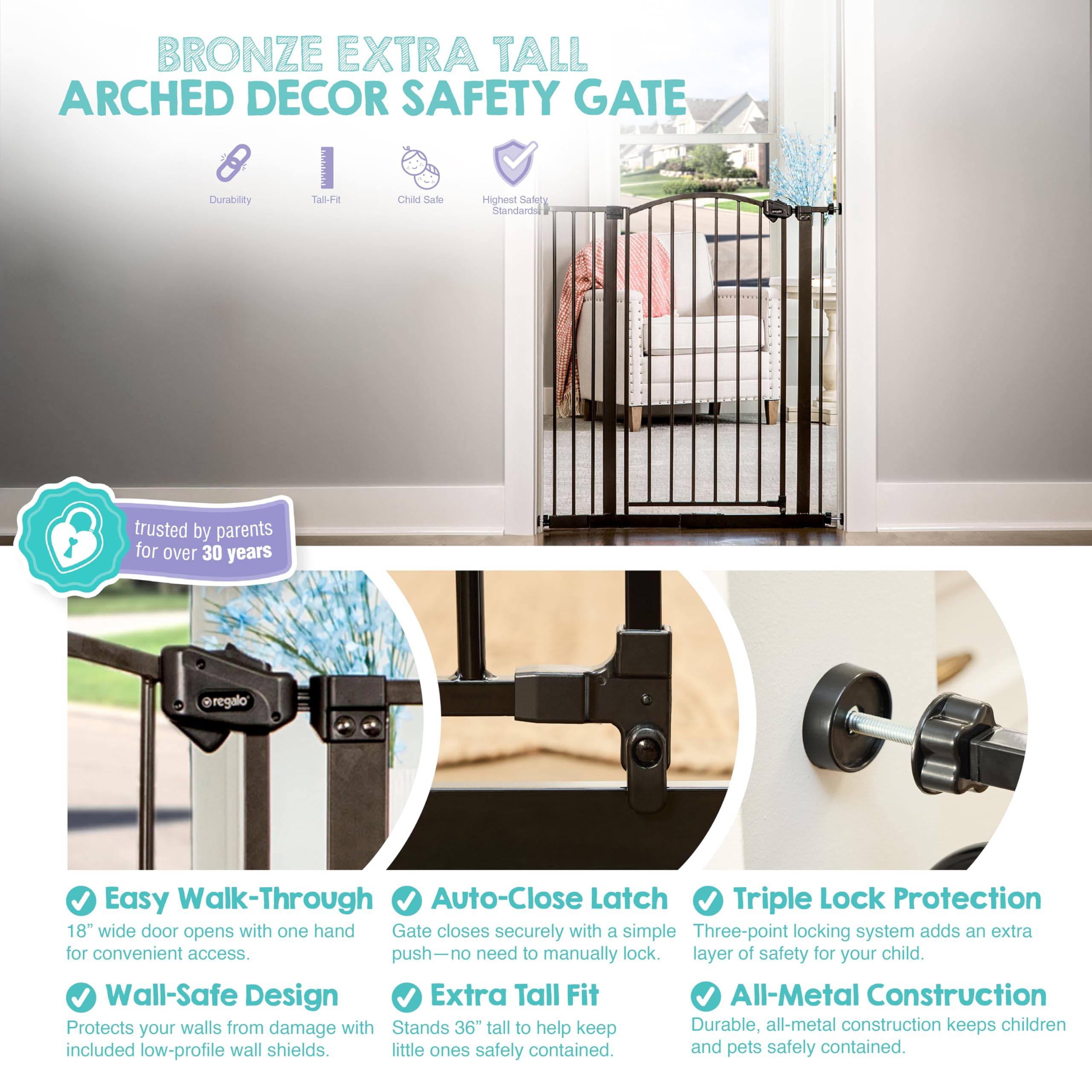 Extra Wide Walk Through Pet Safety Gate with Extension Kit