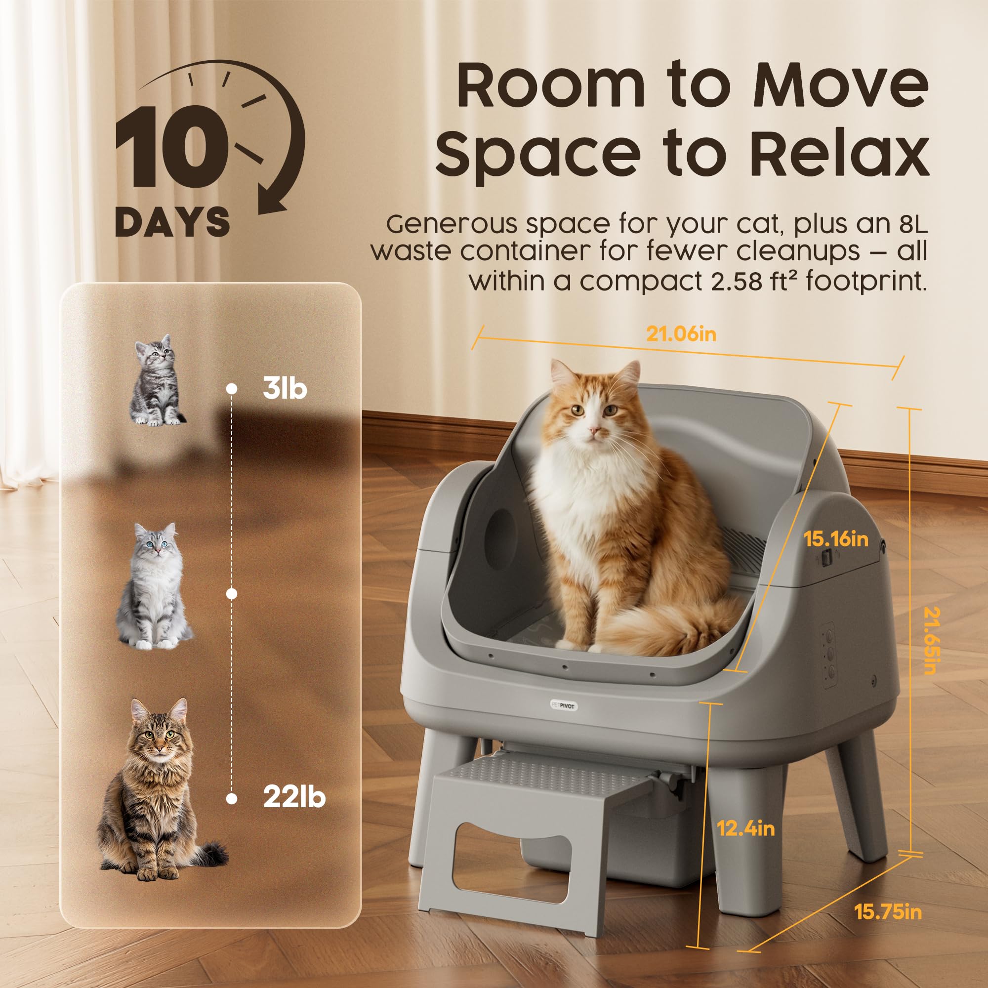 Open Top Automatic Self Cleaning Cat Litter Box with Safety Sensors