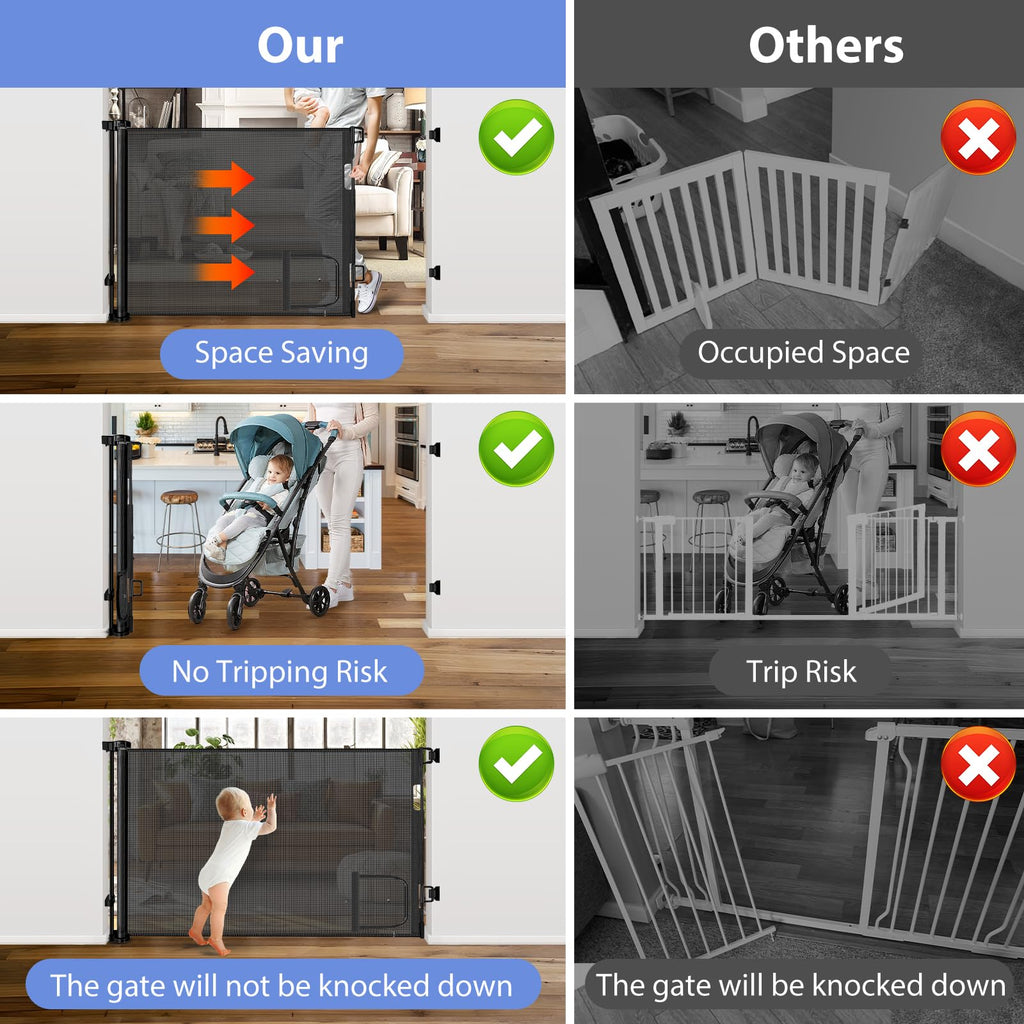 Retractable Pet Gate with Cat Door for Home Safety