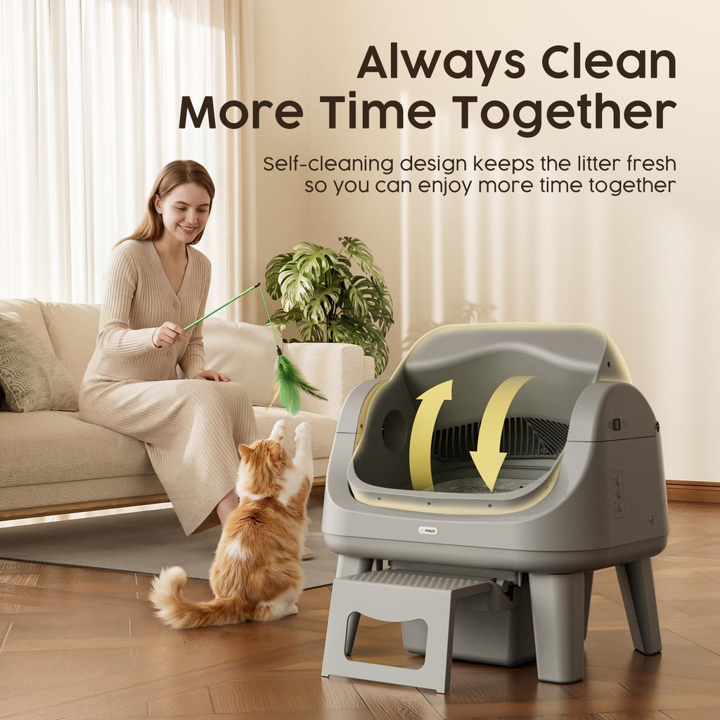 Open Top Automatic Self Cleaning Cat Litter Box with Safety Sensors