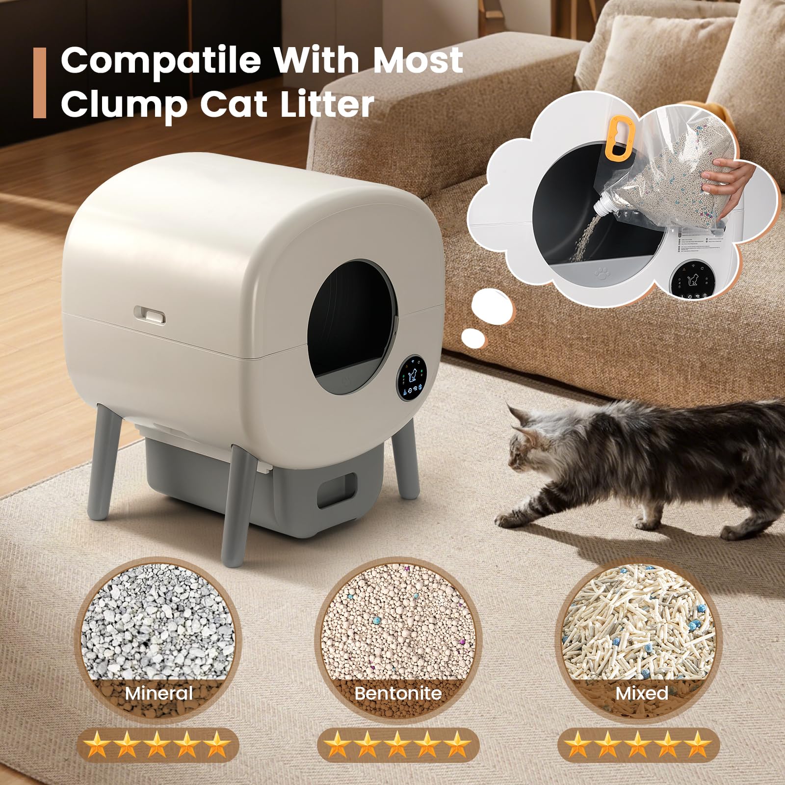 Automatic Self Cleaning Cat Litter Box with App Control