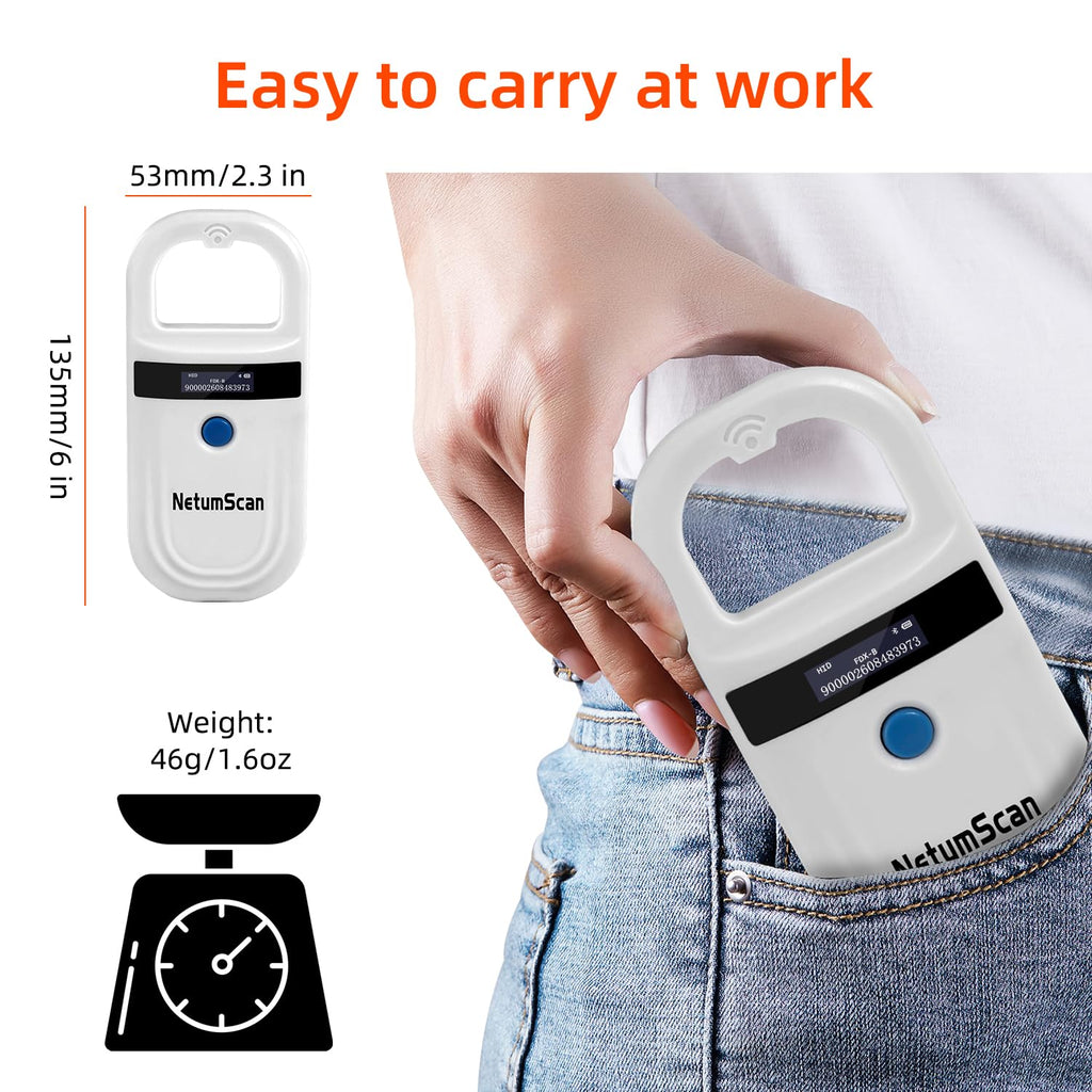 Bluetooth Pet Microchip Scanner with RFID Animal ID Reader