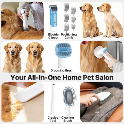 Pet Grooming Vacuum Kit with Hair Clipper and Shedding Brush