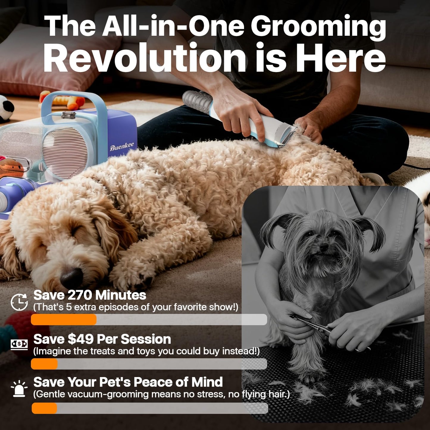 Pet Grooming Vacuum Kit with Hair Clipper and Shedding Brush