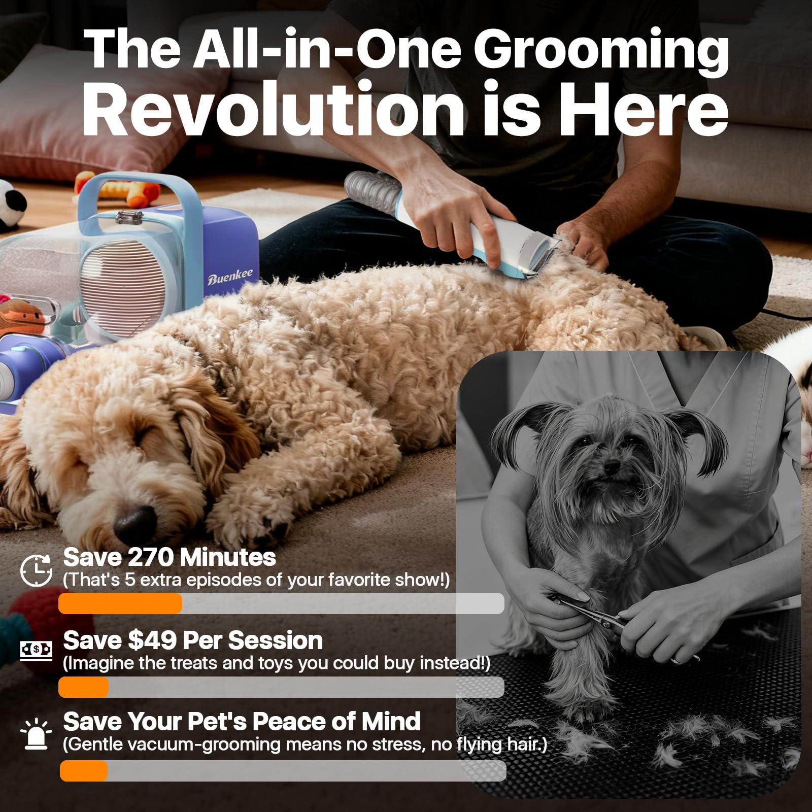 Pet Grooming Vacuum Kit with Hair Clipper and Shedding Brush