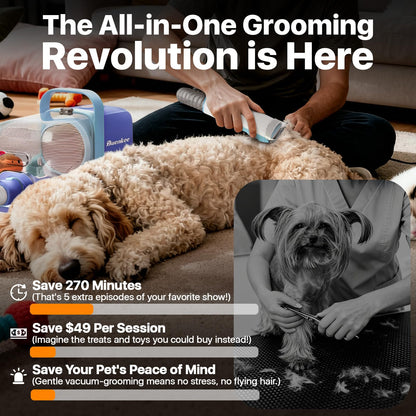 Pet Grooming Vacuum Kit with Hair Clipper and Shedding Brush