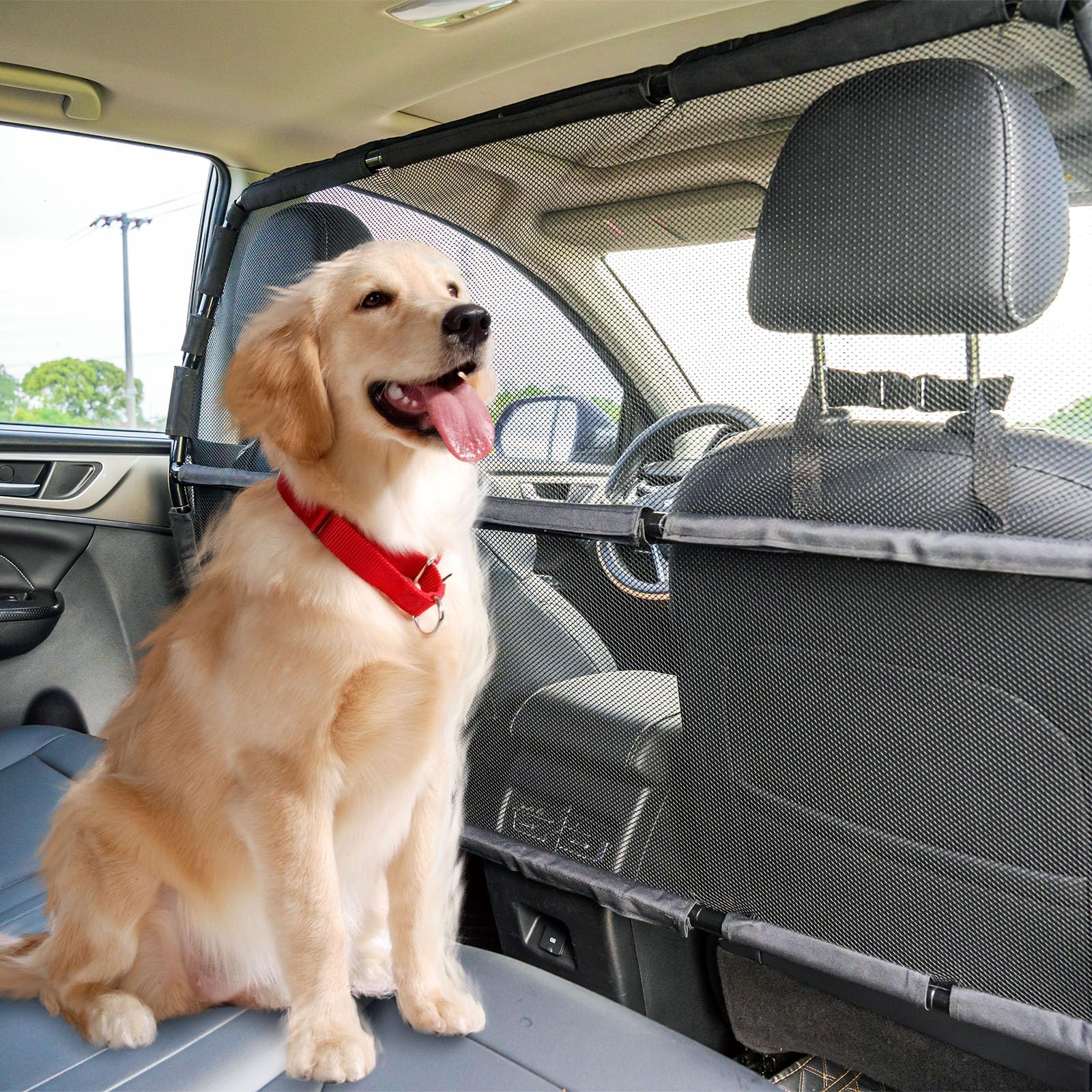 Dog Car Barrier with Mesh Divider for Vehicle Travel Safety