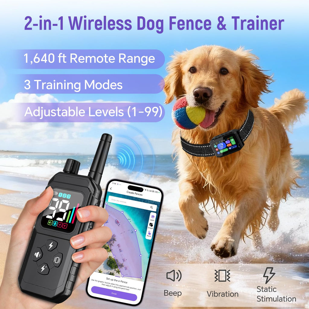 GPS Wireless Dog Fence with App Control and Training Modes