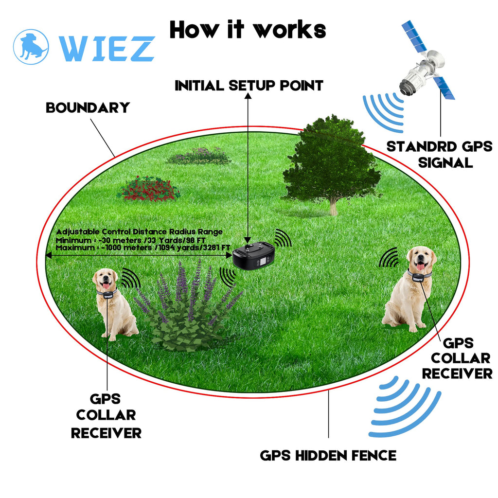 GPS Wireless Dog Fence with Adjustable Boundary and Dual Collars