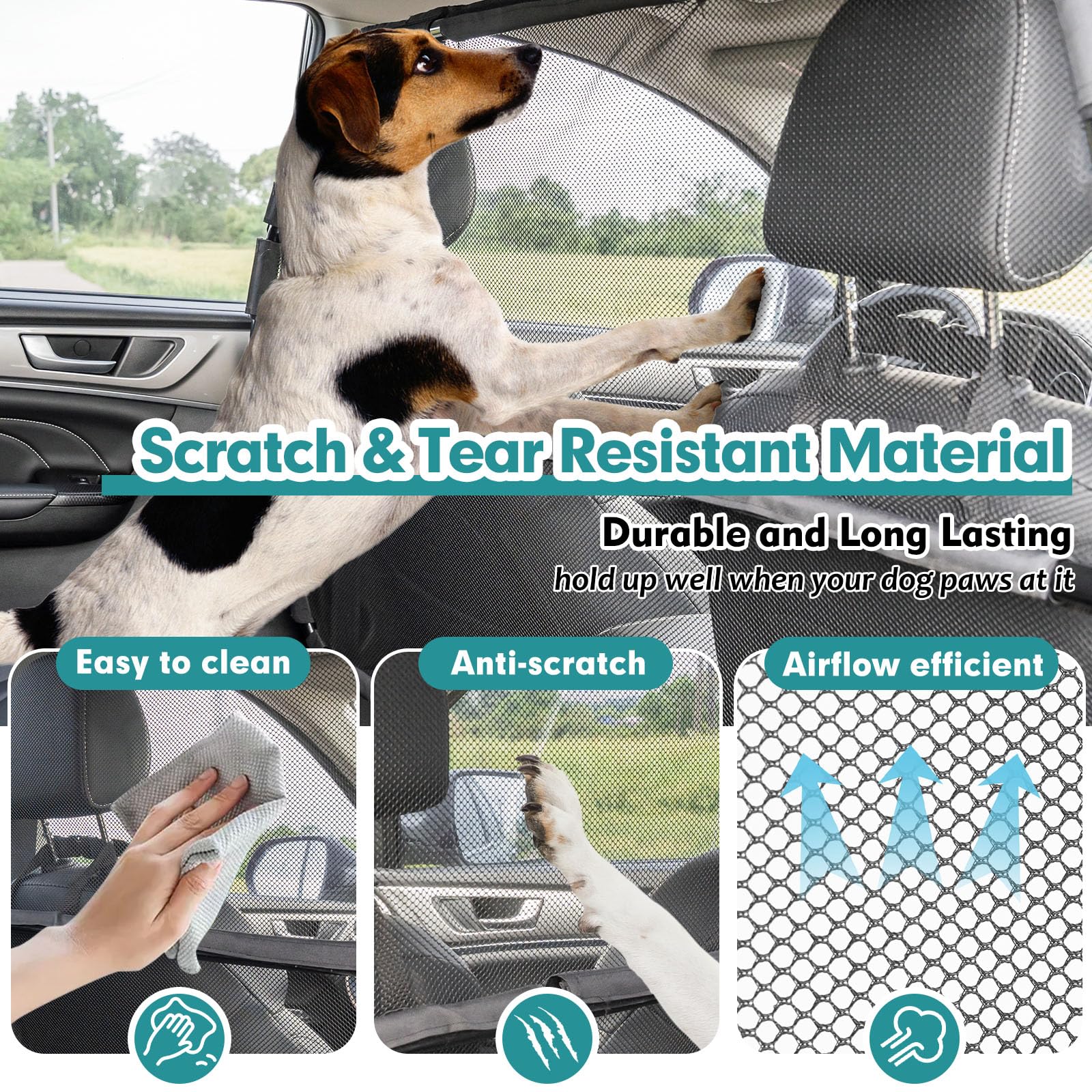 Dog Car Barrier with Mesh Divider for Vehicle Travel Safety